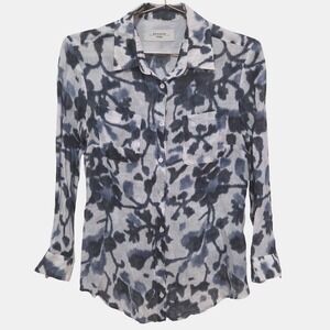 Weekend Max Mara Blue White Lightweight Floral Print Linen Button Down Shirt